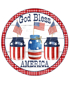 God Bless America Patriotic Mason Jar Wreath Sign