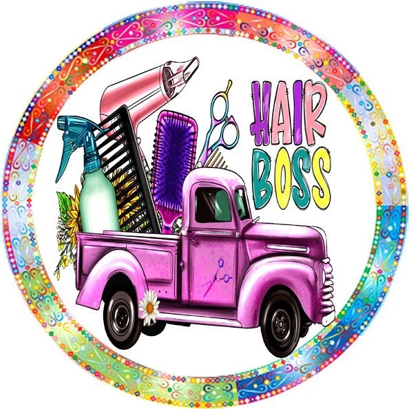 Hair Boss Vintage Truck Wreath Sign