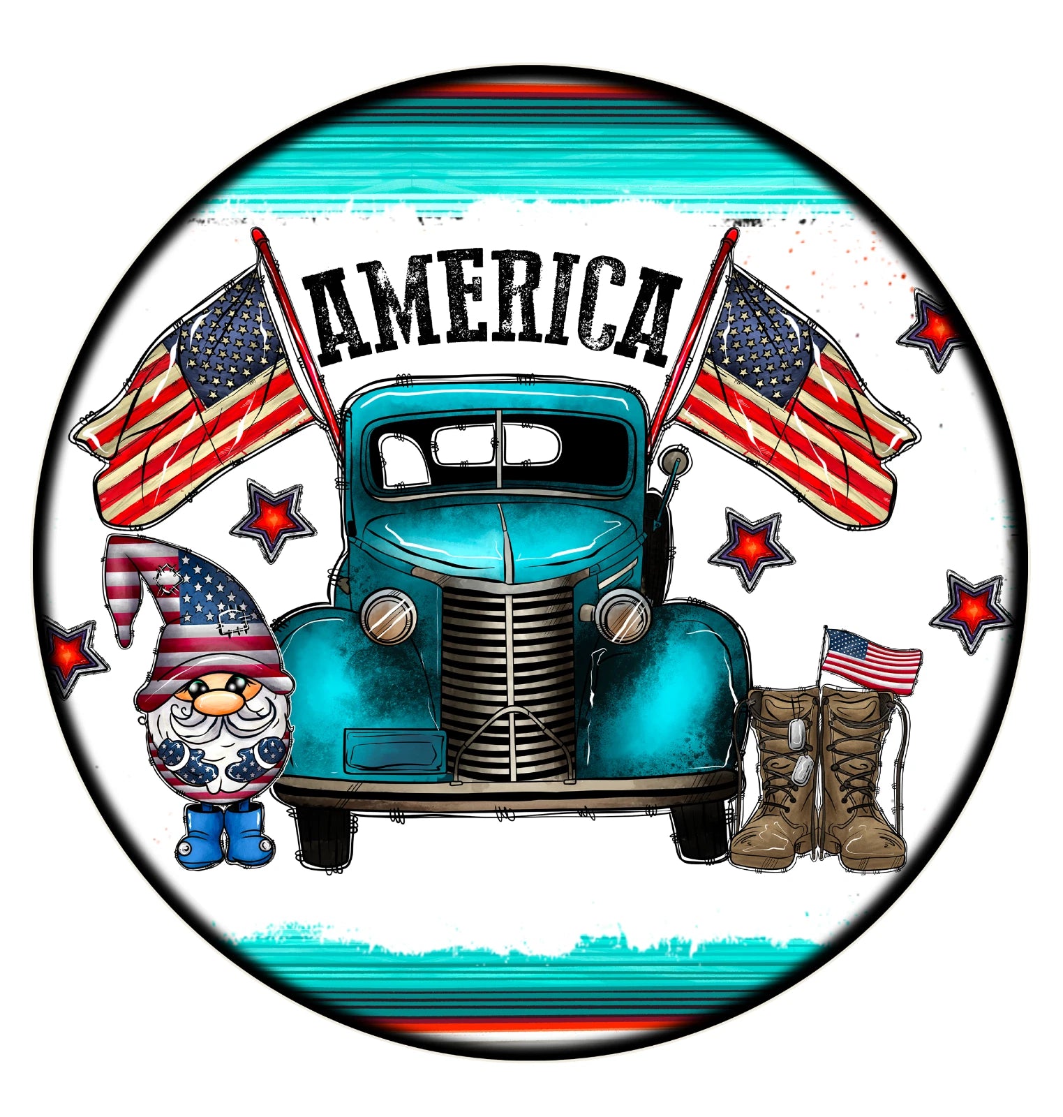 Patriotic Truck Gnome Wreath Sign
