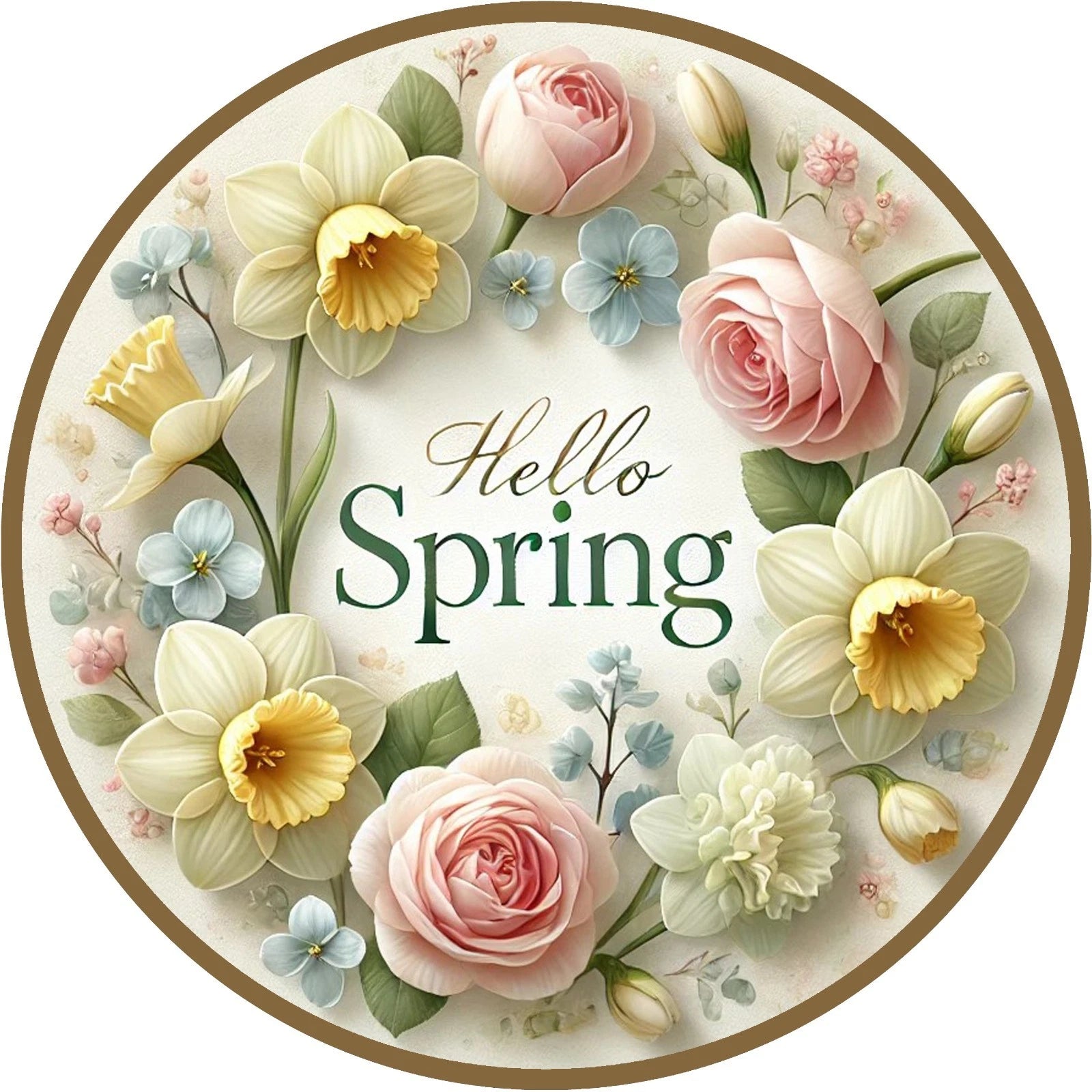 Hello Spring Floral Round Wreath Sign