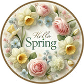 Hello Spring Floral Round Wreath Sign