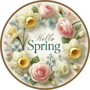 Hello Spring Floral Round Wreath Sign