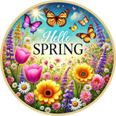 Hello Spring Butterfly Floral Wreath Sign