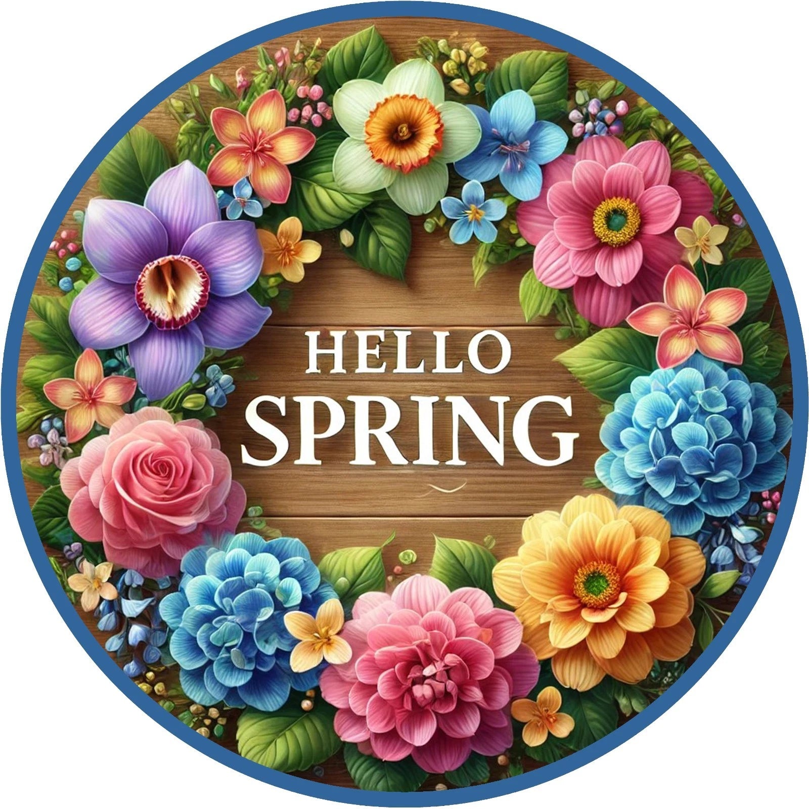 Hello Spring Hydrangea Floral Wreath Sign