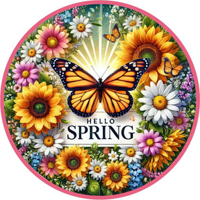 Hello Spring Butterfly Sunflower Wreath Sign