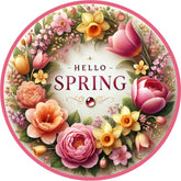 Hello Spring Pink Floral Wreath Sign