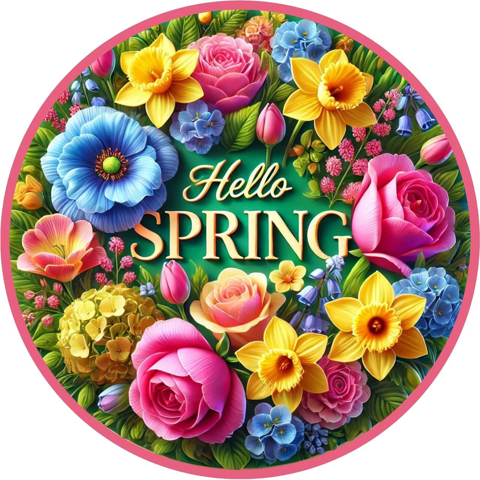 Hello Spring Daffodil Floral Wreath Sign