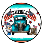 Patriotic Truck Gnome Wreath Sign