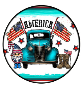 Patriotic Truck Gnome Wreath Sign