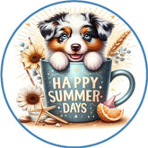 Summer Puppy Mug Floral Wreath Sign