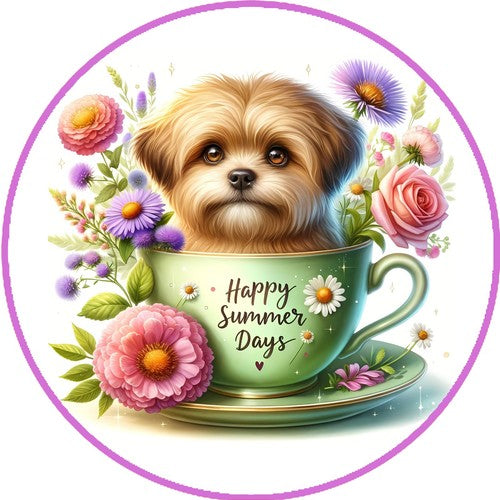 Summer Puppy Teacup Wreath Sign