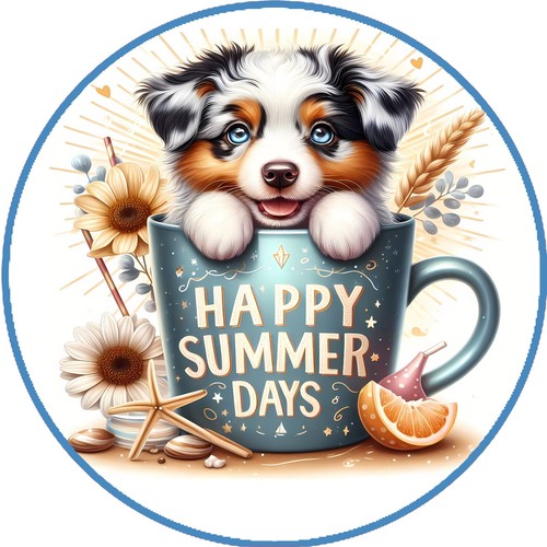 Summer Puppy Mug Floral Wreath Sign
