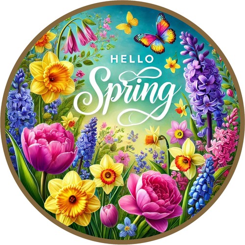 Hello Spring Floral Butterfly Wreath Sign